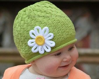 Knitting Pattern - My Daisy Flower Hat (Baby, Child and Adult sizes)