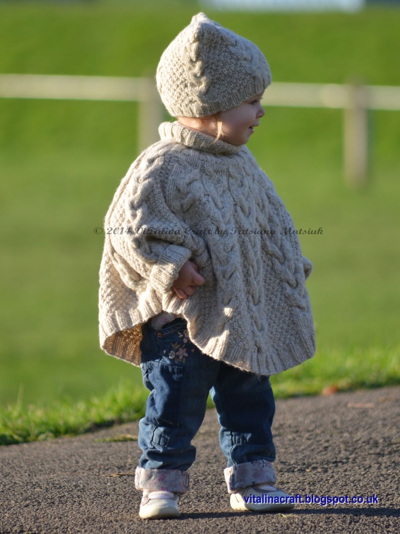 Knitting Pattern Vanilla Cloud Poncho and Hat Set Toddler and Child sizes image 3