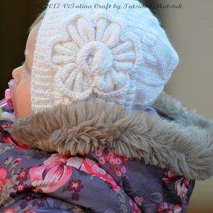 Knitting Pattern Snowy Flower Bonnet Baby and Toddler sizes image 3