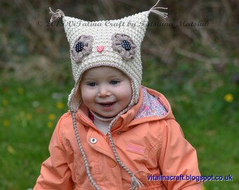Knitting Pattern - Hooty Owl Earflap Hat (All sizes)
