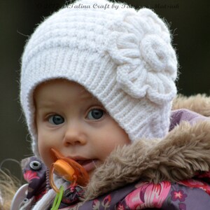 Knitting Pattern Snowy Flower Bonnet Baby and Toddler sizes image 4