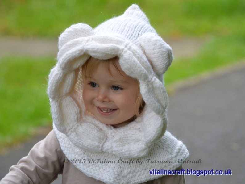 Knitting Pattern Snowy Bear Hood All sizes image 2