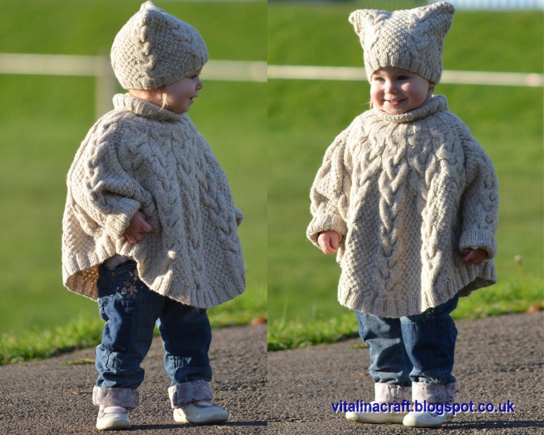 Knitting Pattern Vanilla Cloud Poncho and Hat Set Toddler and Child sizes image 1