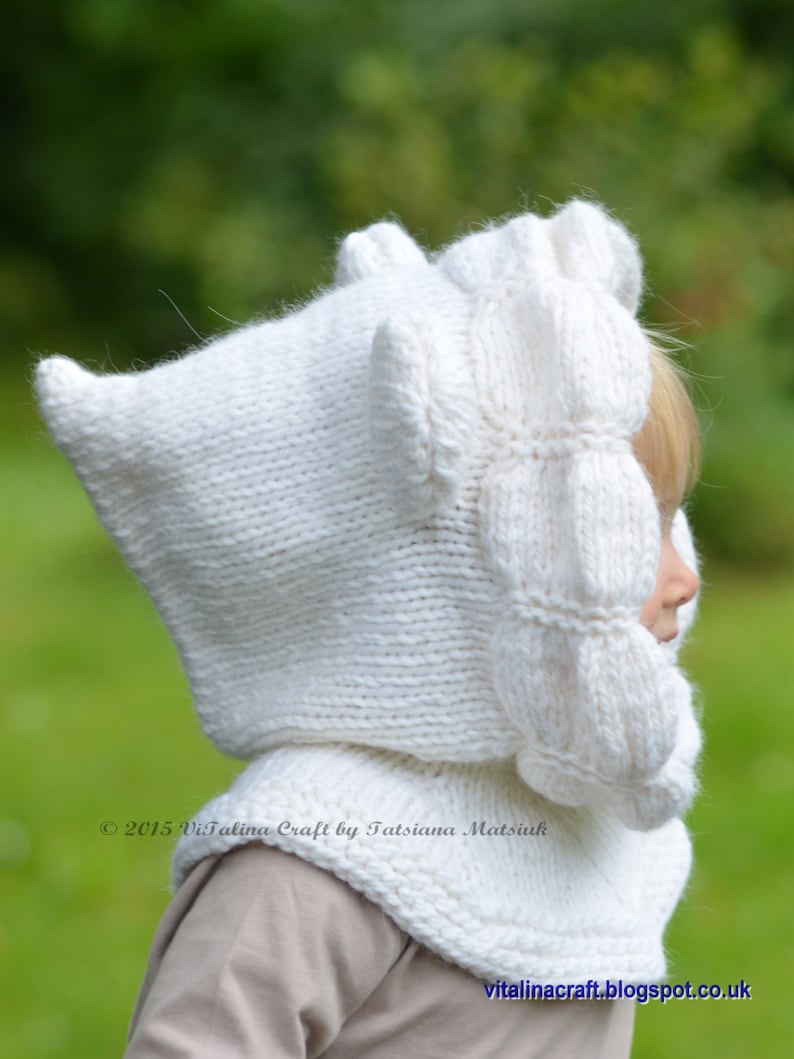 Knitting Pattern Snowy Bear Hood All sizes image 3