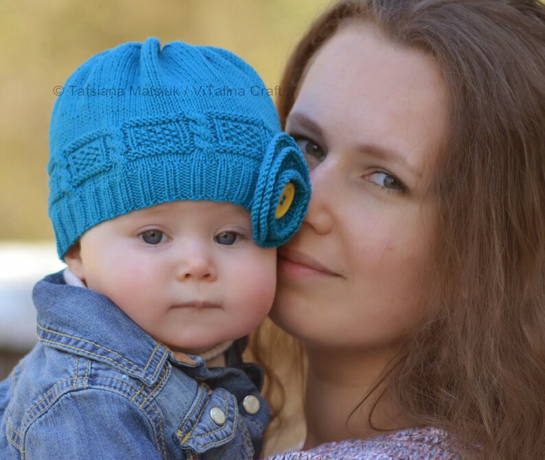 Knitting Pattern Azure Twist Flower Baby Hat Baby sizes in ...