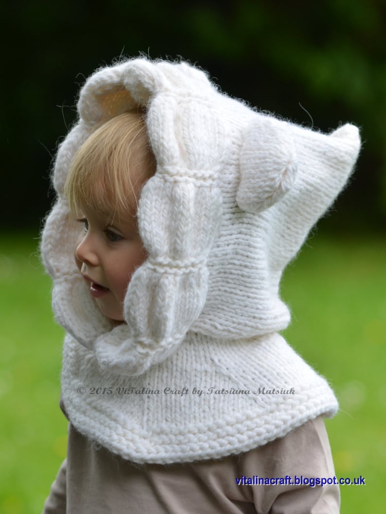 Knitting Pattern Snowy Bear Hood All sizes image 1