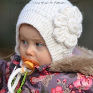 Knitting Pattern Snowy Flower Bonnet Baby and Toddler sizes image 5