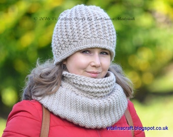Knitting Pattern - Fancy Twist Hat and Cowl Set (All sizes)