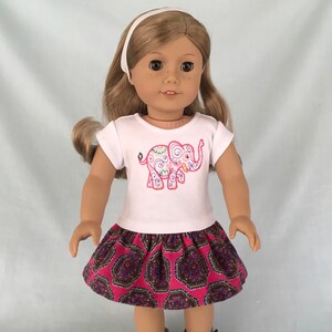 Elephant T-Shirt and Print Skirt for American Girl/18 Inch Doll