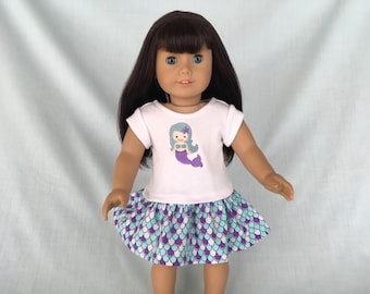 Mermaid T-Shirt and Skirt for 18” Dolls
