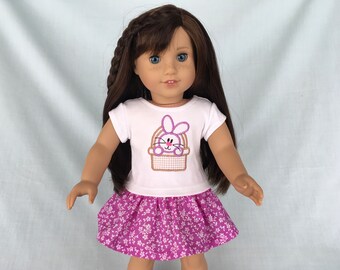 Easter Bunny in a Basket T-Shirt and Print Skirt for 18 Inch Dolls