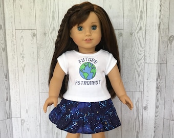 Future Astronaut T-Shirt and Galaxy Print Skirt for 18 Inch Dolls