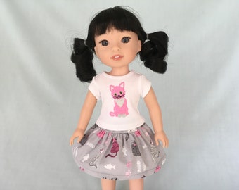 Cat/Kitten T-Shirt and Skirt for 14 Inch Dolls