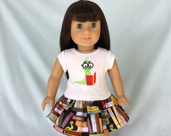 Bookworm T-Shirt and Skirt for 18 Inch Dolls