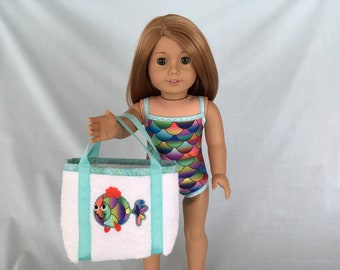 Rainbow Fish Scale Bathing Suit and Rainbow Fish Beach Bag for American Girl/18 Inch Doll