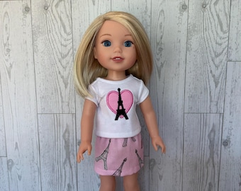 Eiffel Tower Shirt and Skirt and for 14.5 Inch Dolls