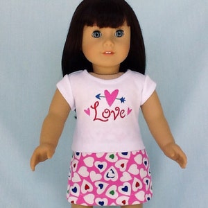 Love and Hearts T-Shirt and Skirt for American Girl/18 Inch Doll