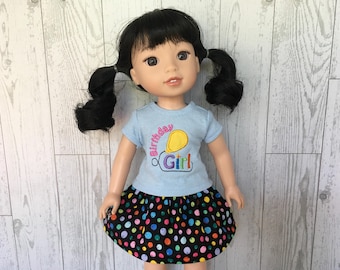 Birthday Girl T-Shirt and Skirt for 14 Inch Dolls