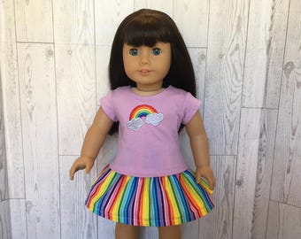 18 Inch Doll Rainbow T-Shirt and Skirt