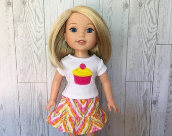 Cupcake T-Shirt and Skirt for 14 Inch Dolls