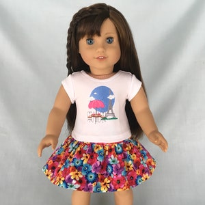 Paris Eiffel Tower Cafe T-Shirt and Skirt for American Girl Doll/18” Doll