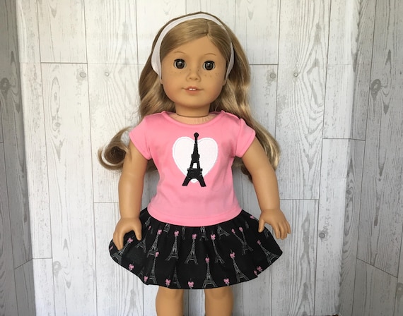 Pink Paris Eiffel Tower T-Shirt and Skirt for 18 Inch Dolls