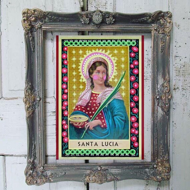 Santa Lucia / Saint Lucy print Handmade Original Vintage