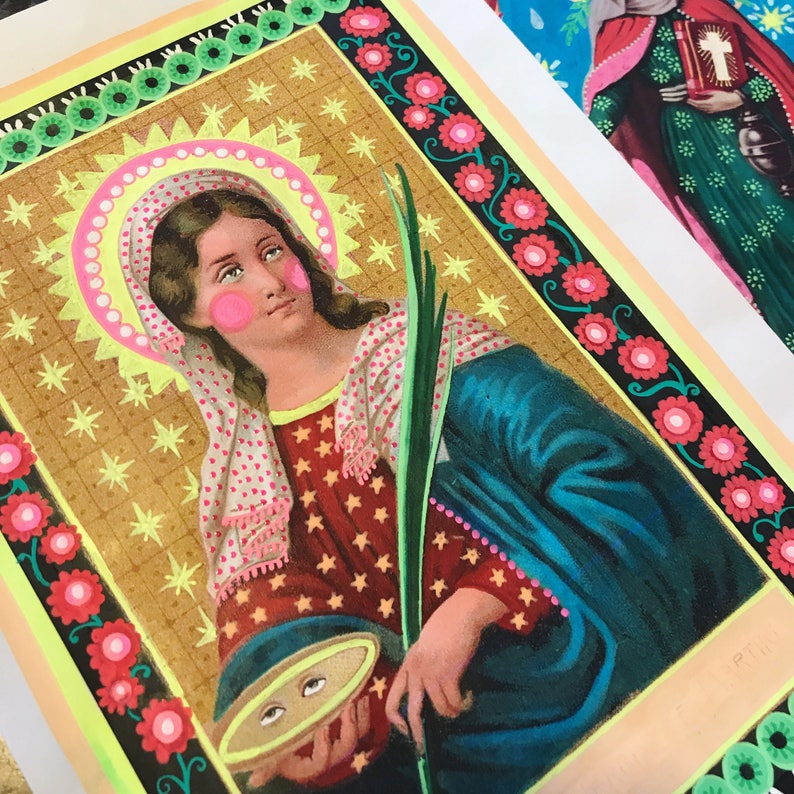 Santa Lucia / Saint Lucy print Handmade Original Vintage