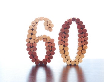 Wine Cork Number, Upcycled Wine Cork Numbers (wedding table numbers, birthday, milestone)