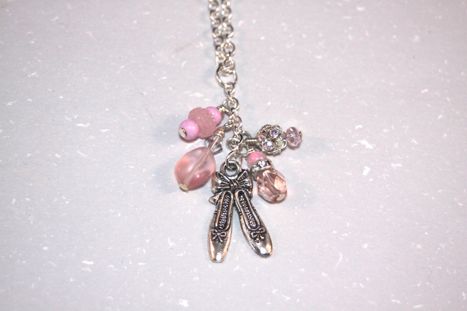 soft pink ballet slipper dangle charm necklace wonderful dancer gift.