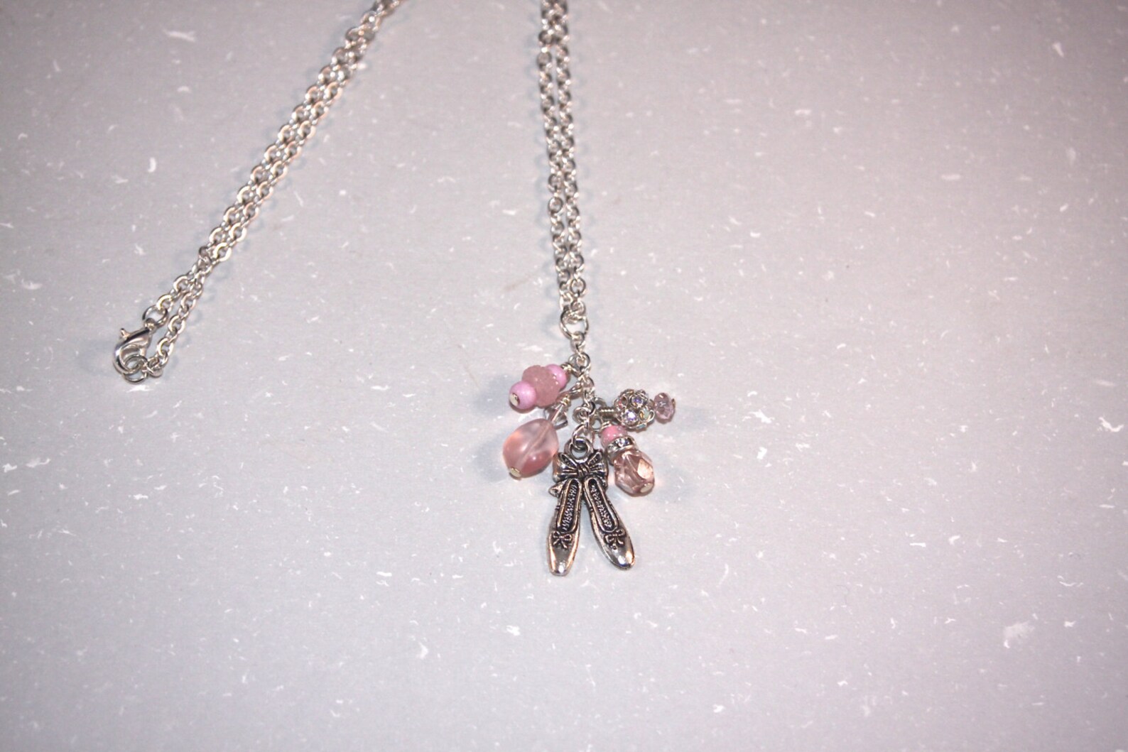 soft pink ballet slipper dangle charm necklace wonderful dancer gift.