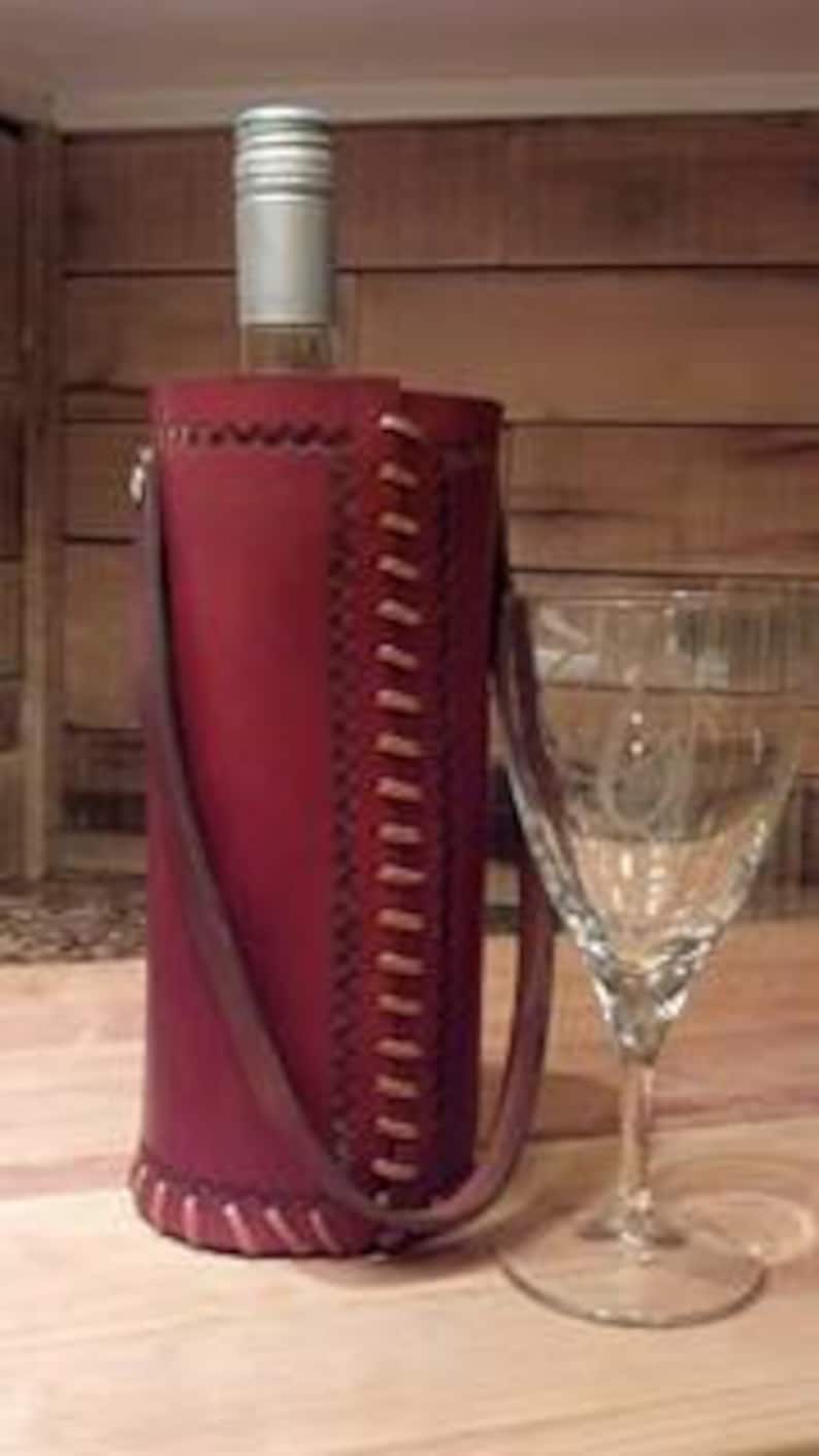 Hand Tooled Leather Wine Bottle Tote. Etsy