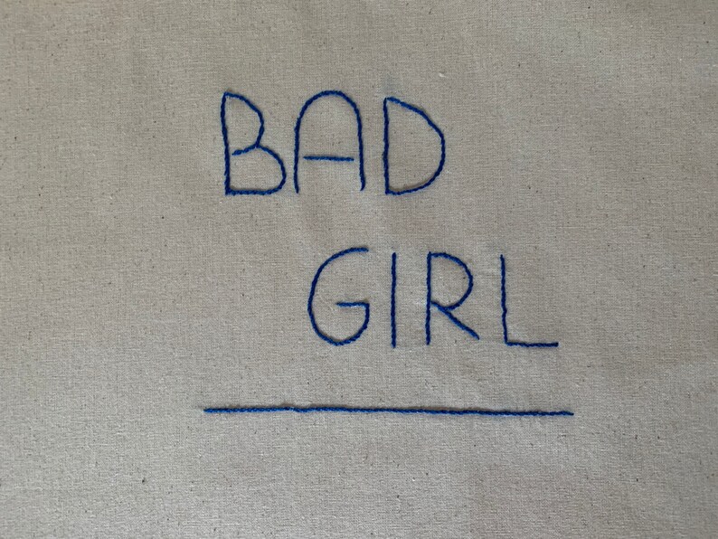 bad girl Hand-embroidered cotton fabric bag shopping bag handmade tote bag