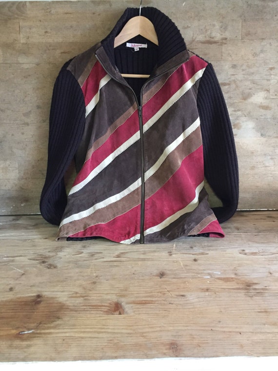 Original 90s wool and suede cardigan sweater, vint