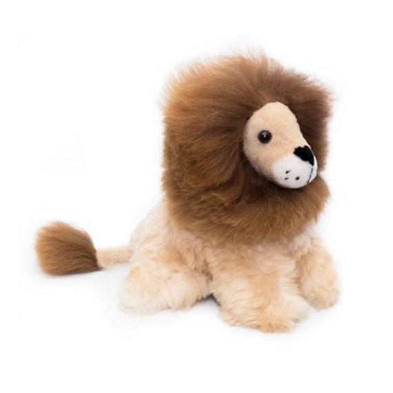 AlpacaNext 100% Baby Alpaca Fur Stuffed Animals Beige Mane Alpaca Fur Lion Toy 11 inch