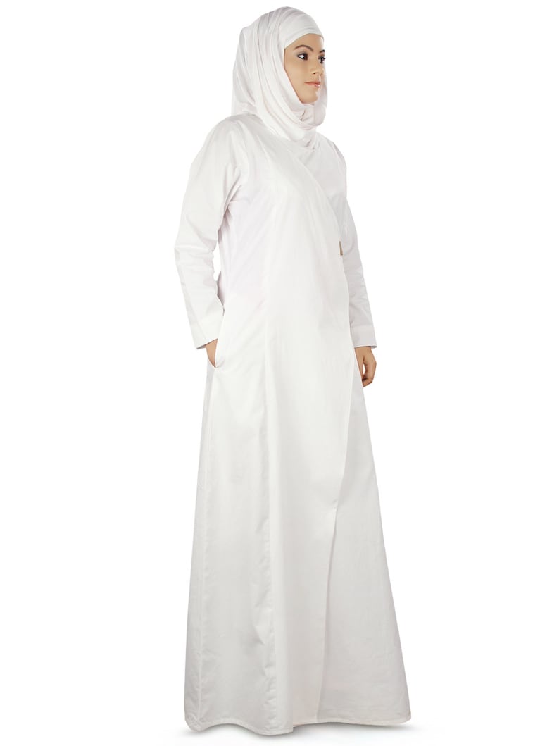 MyBatua Muslim Women White Cotton Abaya, Burqa, Trendy Traditional Hajj And Prayer Gown, Islamic Clothing, Jilbab, Jalabiya, AY-361 image 6