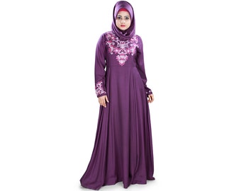 MyBatua Beautiful Purple Rayon Abaya, Umbrella Cut Ethnic Dubai Style Ladies Long Gown, Islamic Clothing, Jilbab, Jalabiya, AY-404