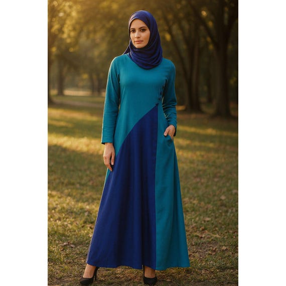 Islamic Clothing Navy Blue Dress Matching Hijab Modern Dark Navy Blue  Islamic Clothing Wedding Dress 5339KL