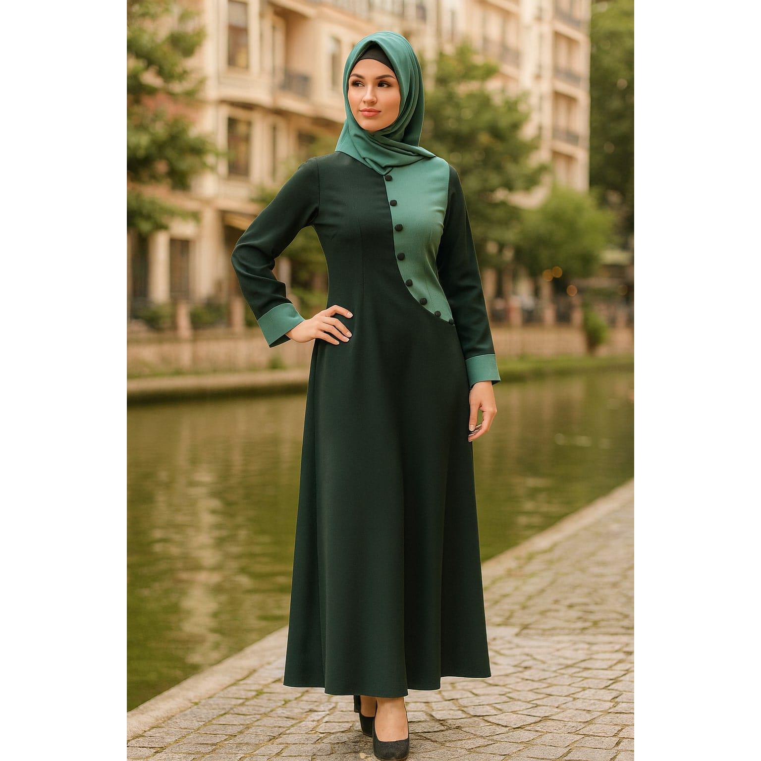 abaya dress green Pleated Plain Abaya (Earth) main image 1