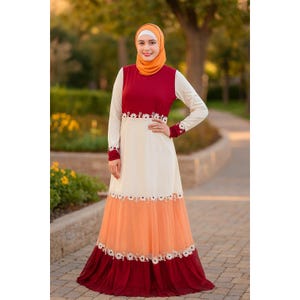 Elegant Multi-Color Abaya: Flared Net Gown, Embroidered Islamic Dress