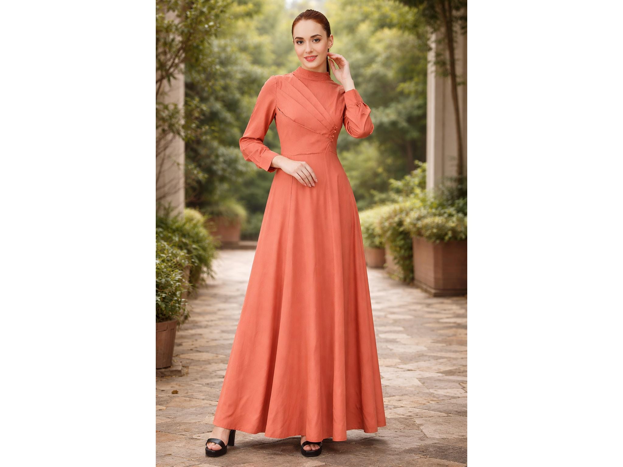 Modest Maxi High Neck Long Sleeve Dress - Etsy