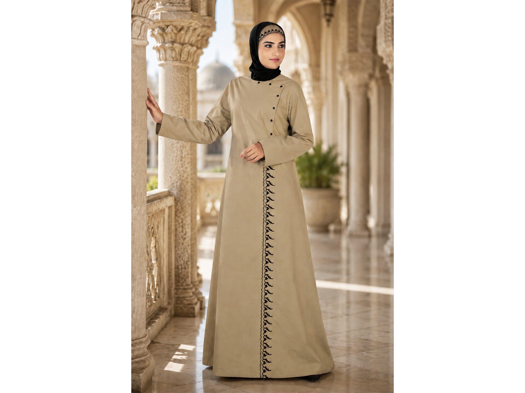 long shirt dress abaya A-Line Trench Shirt Maxi Abaya with Pockets Work Abaya Classic Black / M