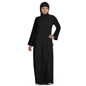 MyBatua Classic Simple Yet Elegant Black Polyester Abaya, Muslim Ladies Long Stylish Gown, Islamic Clothing, Jilbab, Jalabiya, AY-117BK