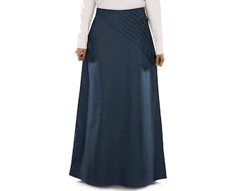 Navy Blue Cotton Muslim Skirt: A-Line Long Skirt