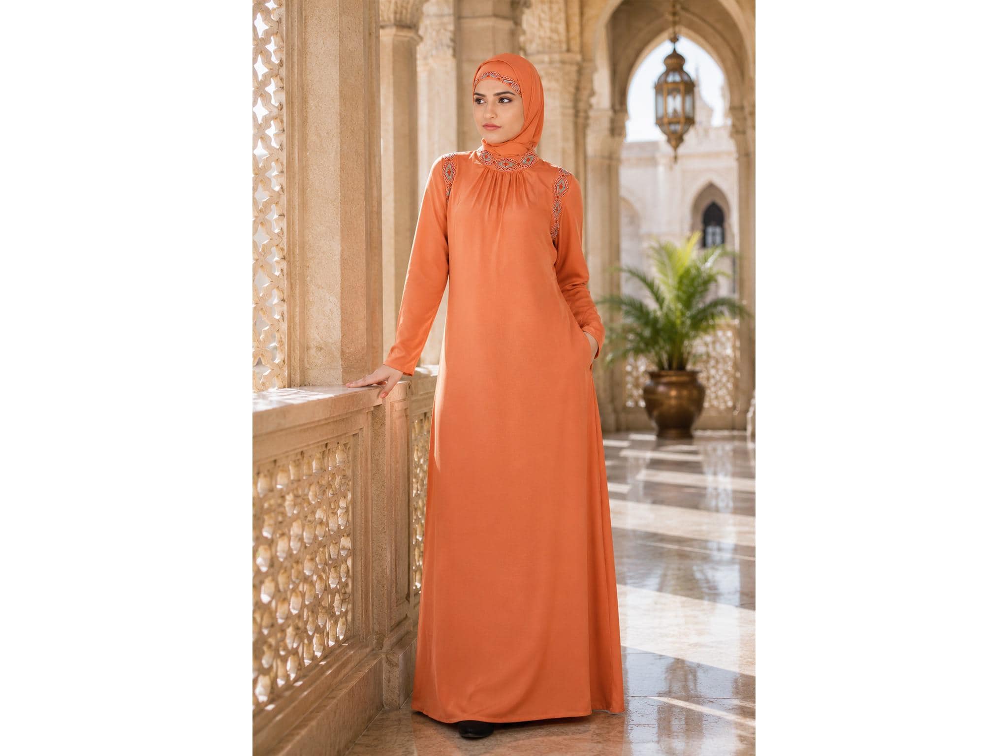 orange dress hijab Najma Fresh Chiffon Maxi Dress  Burnt Orange US 6 / Burnt Orange