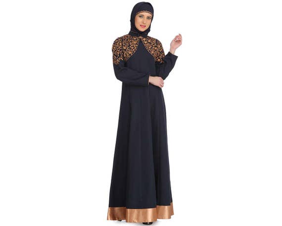 Mybatua Muslim Simple Stylish Navy Blue Kashibo Abaya, Eid and