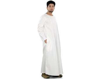 MyBatua Classic Plain White Cotton Galabiyya, Modest Muslim Men Long Traditional Kurta, Islamic Clothing, Thobe, Daffah, Thawb, GM-019