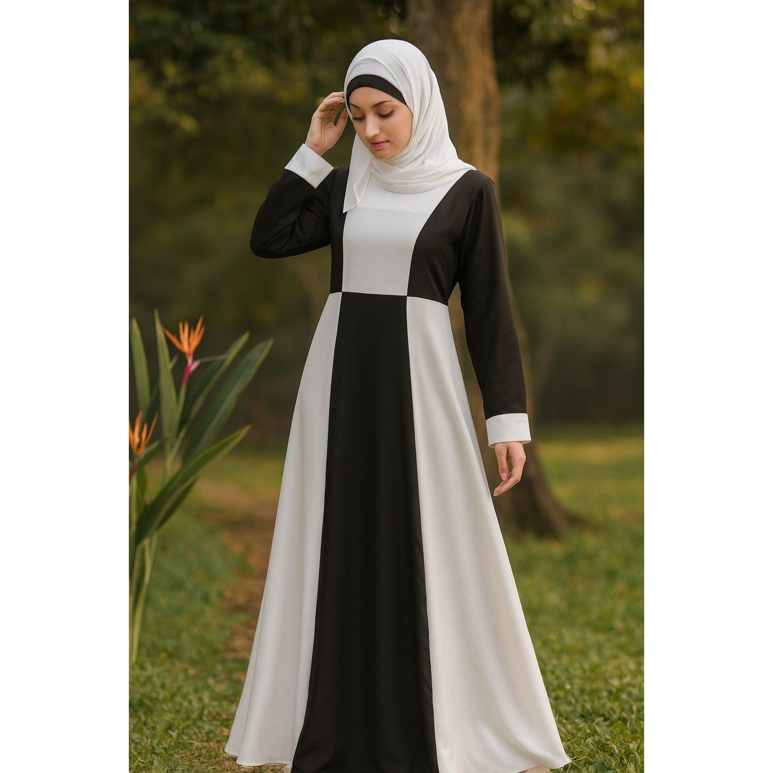hijab with black and white dress