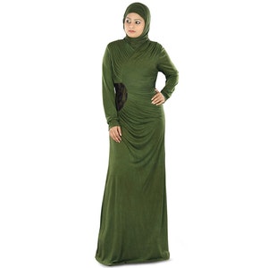Green Viscose Abaya: Elegant Islamic Occasion Gown with Hijab