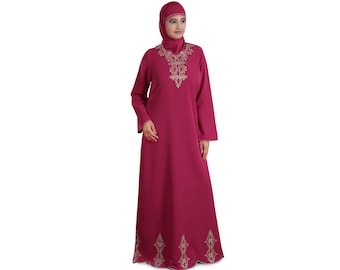 MyBatua Rose Pink Embroidered Kashibo Abaya, Elegant Ladies Long Formal & Occasion Wear Gown, Islamic Clothing, Jilbab, Jalabiya AY-202